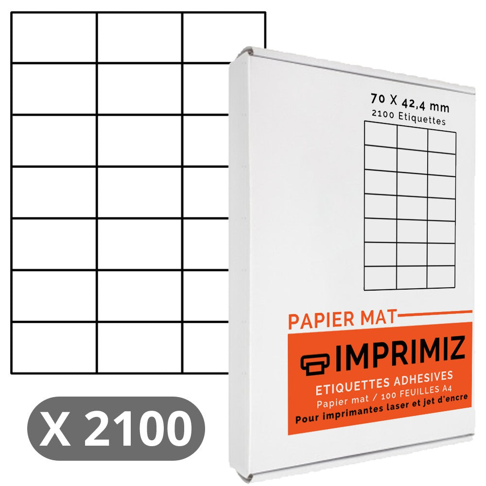 2100 Etiketten 70 x 42,4 mm – 100 A4-Blätter – mattes Papier