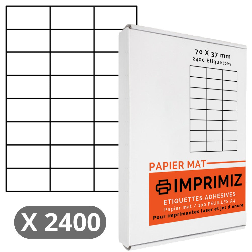 2400 Labels 70 x 37 mm - 100 A4 Sheets - Matte Paper