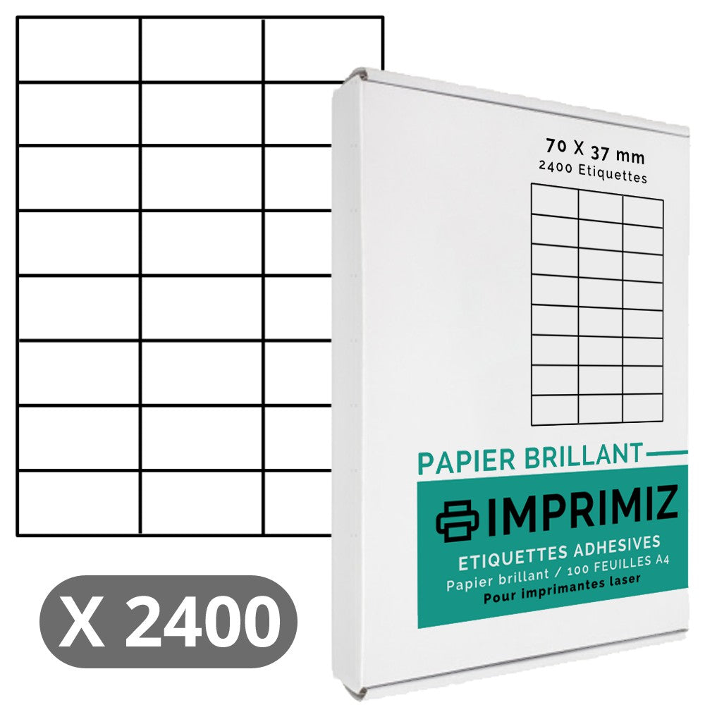 2400 Labels 70 x 37 mm - 100 A4 Sheets - Glossy Paper