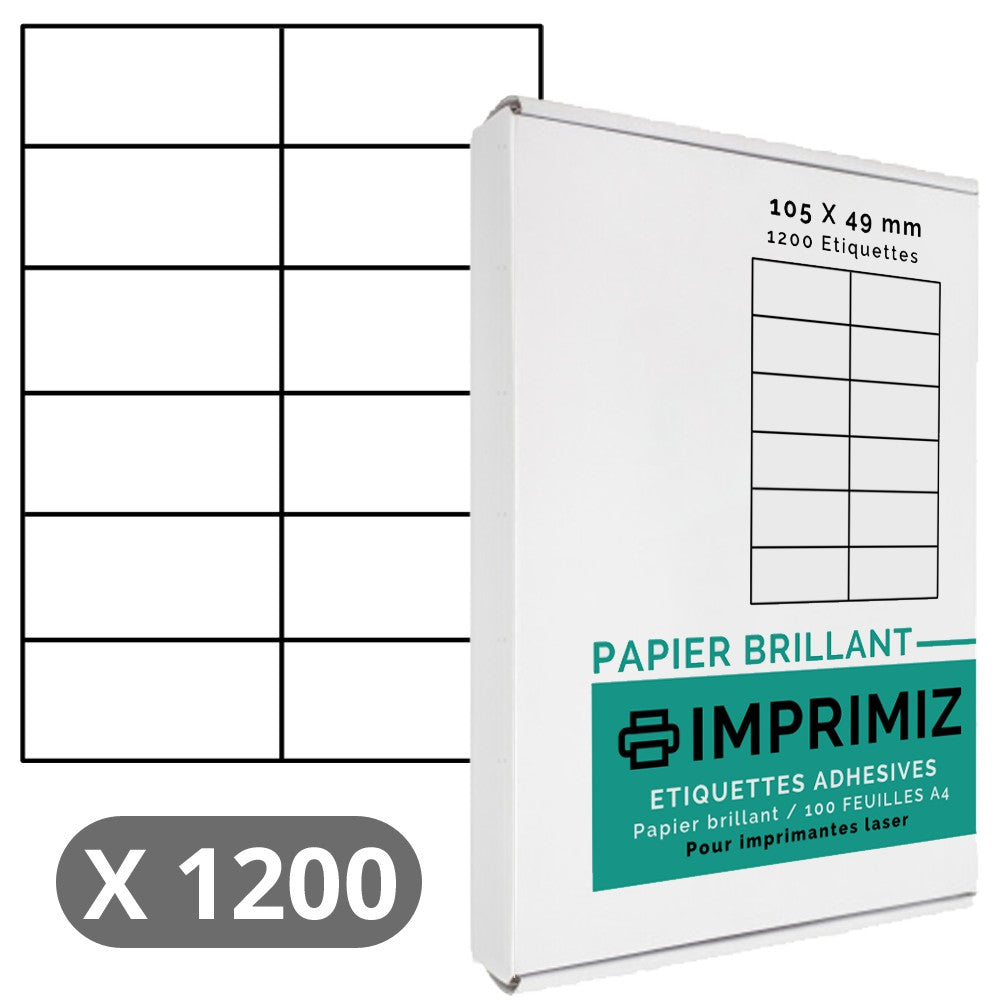 1200 Étiquettes 105 x 49.5 mm - 100 Feuilles A4 - Papier Brillant