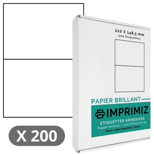 Pack 200 Étiquettes Autocollantes Blanches A5 (210x148,5 Mm) – Personnalisables Laser, Jet D'Encre, Copieur