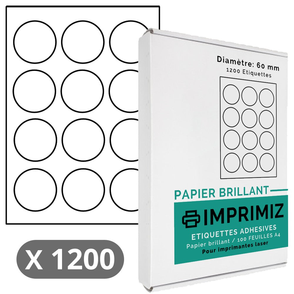 1200 runde Etiketten mit 60 mm Durchmesser – 100 A4-Blätter – Glanzpapier