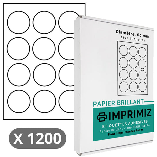 1200 runde Etiketten mit 60 mm Durchmesser – 100 A4-Blätter – Glanzpapier