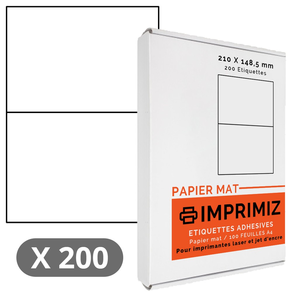 200 Etiketten 210 x 148,5 mm – 100 A4-Blätter – mattes Papier