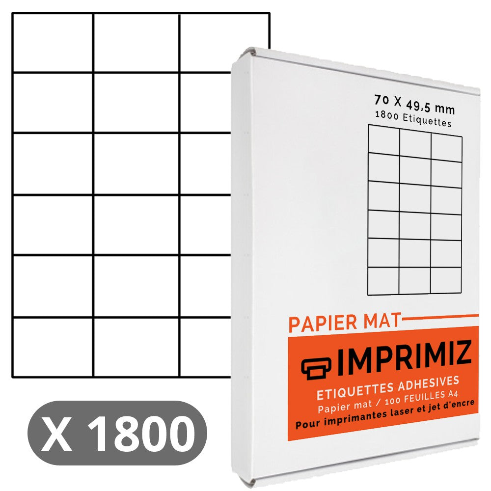 1800 Labels 70 x 49.5 mm - 100 A4 Sheets - Matte Paper