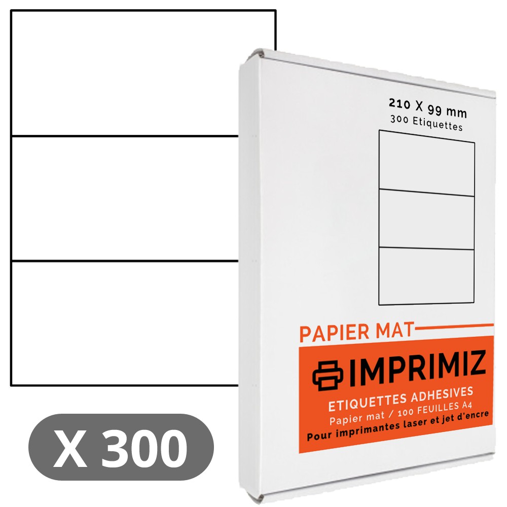 300 Etiketten 210 x 99 mm – 100 A4-Blätter – mattes Papier