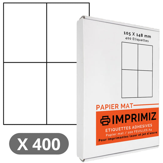 400 Labels 105 x 148 mm - 100 A4 Sheets - Matte Paper