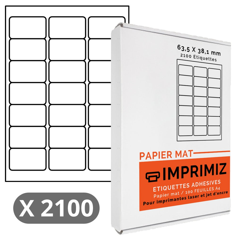 2100 Etiketten 63,5 x 38,1 mm – 100 A4-Blätter – mattes Papier