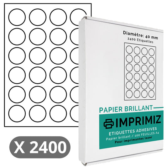 2400 runde Etiketten mit 40 mm Durchmesser – 100 A4-Blätter – Glanzpapier