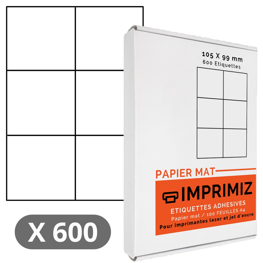 400 Labels 105 x 99 mm - 100 A4 Sheets - Matte Paper