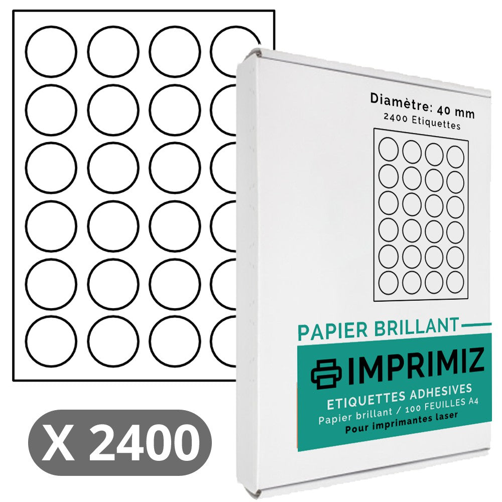 1200 runde Etiketten mit 40 mm Durchmesser – 100 A4-Blätter – Glanzpapier