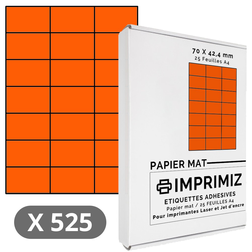 525 Labels 70 x 42.4 mm - Orange - 25 A4 Self-Adhesive Sheets