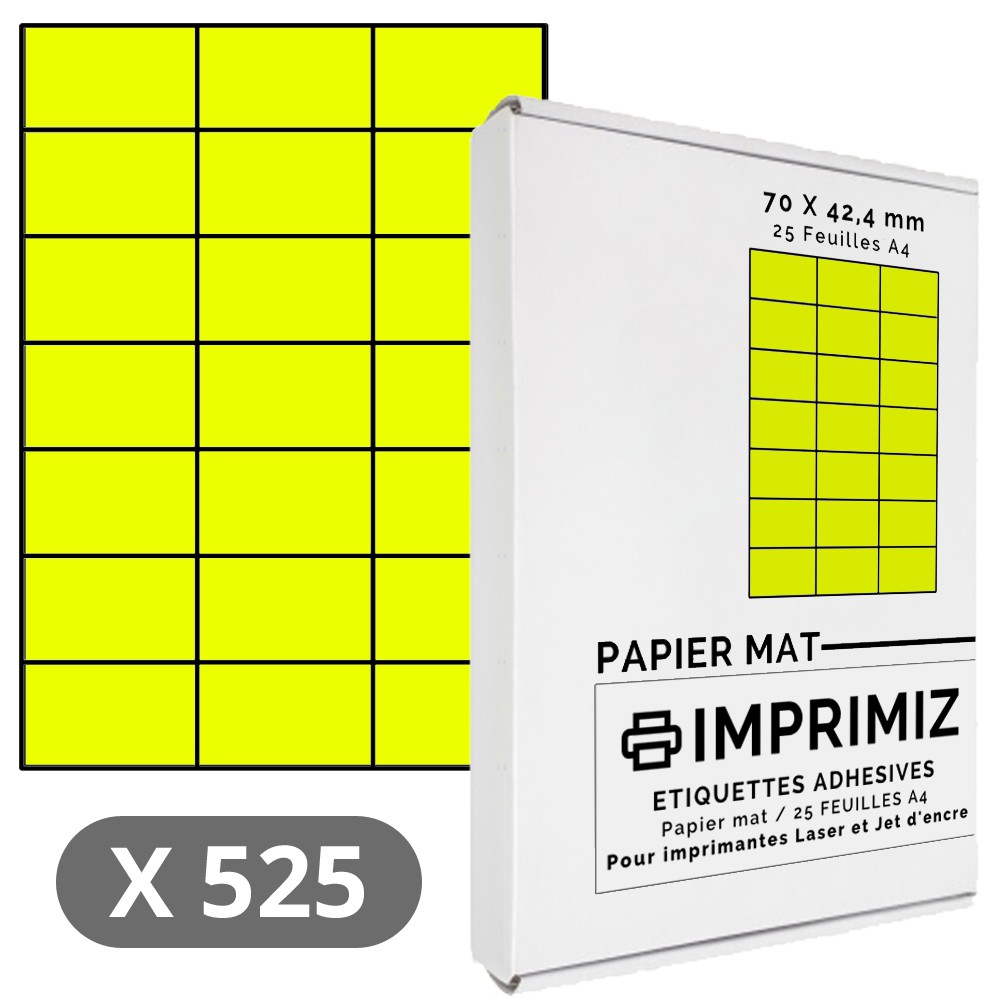 525 Labels 70 x 42.4 mm - Yellow - 25 A4 Self-Adhesive Sheets