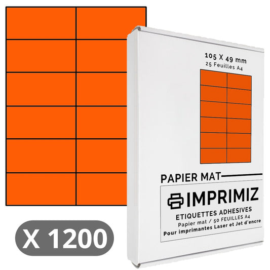 300 Labels 105 x 49.5 mm - Fluorescent orange - 25 A4 self-adhesive sheets